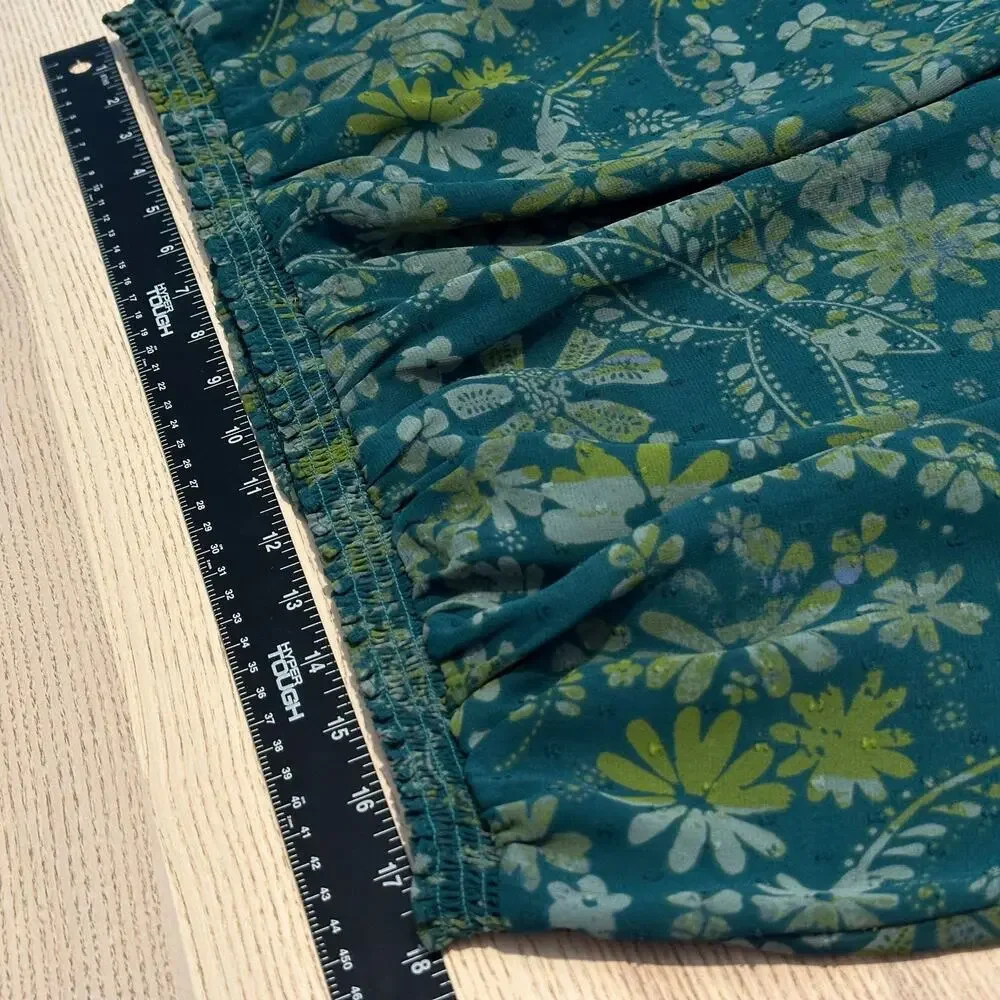 Free People Clarissa Blouse NWT Womens XL Green Sea Combo Floral Long Sleeve Top
